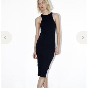 Assembly New York Black Ribbed Midi Tank Dress - Minimalist High Neck - Medium
